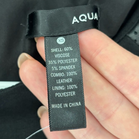 Aqua Elegant Black mini Dress with Textured leather Shoulders Sz XS - Picture 6 of 11